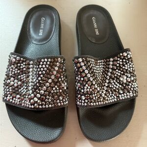 Gianni Bini Black and Silver Embellished Sandals